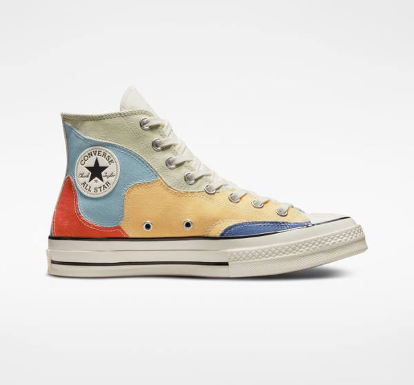 Converse Chuck 70 Crafted Patchwork High Tops Shoes Olive / Blue | CV-439FQK