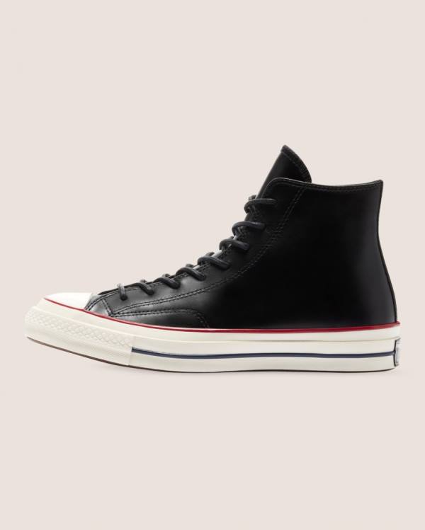 Converse Chuck 70 Premium Leather High Tops Shoes Black | CV-278IXS