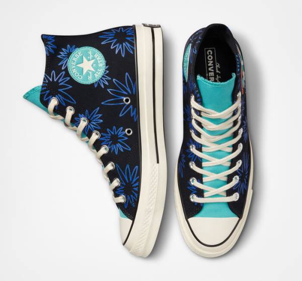 Converse Chuck 70 Sunny Floral High Tops Shoes Black / Turquoise / Royal | CV-206TFR