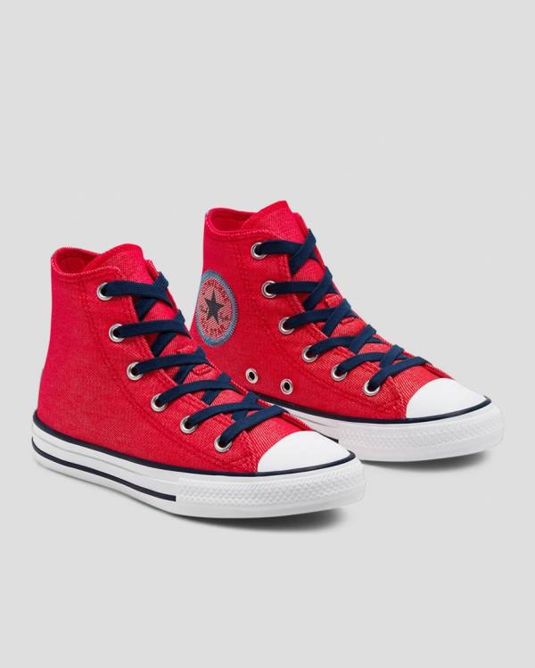 Converse Chuck Taylor All Star Denim Reverse Twill High Tops Shoes Red | CV-684DPY