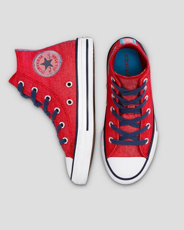 Converse Chuck Taylor All Star Denim Reverse Twill High Tops Shoes Red | CV-684DPY