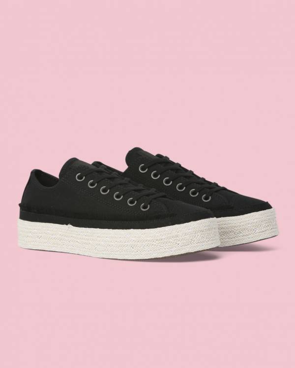 Converse Chuck Taylor All Star Espadrille Platform Low Tops Shoes Black | CV-398FAX