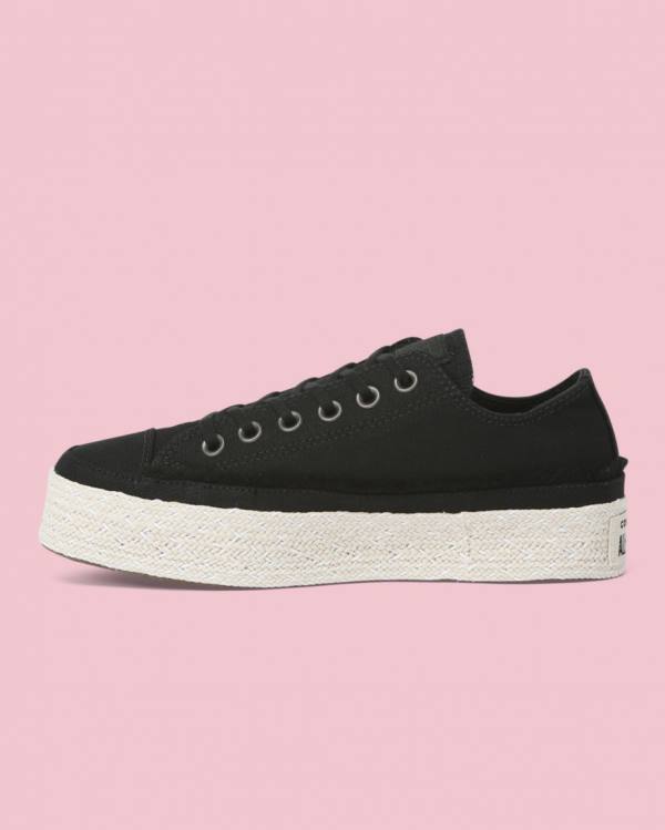 Converse Chuck Taylor All Star Espadrille Platform Low Tops Shoes Black | CV-398FAX