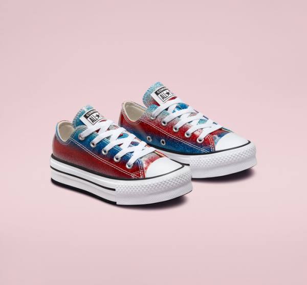 Converse Chuck Taylor All Star Lift Platform Glitter Drip Low Tops Shoes Blue / White / Red | CV-360REU