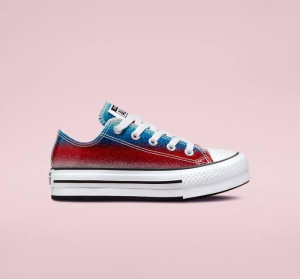 Converse Chuck Taylor All Star Lift Platform Glitter Drip Low Tops Shoes Blue / White / Red | CV-360REU