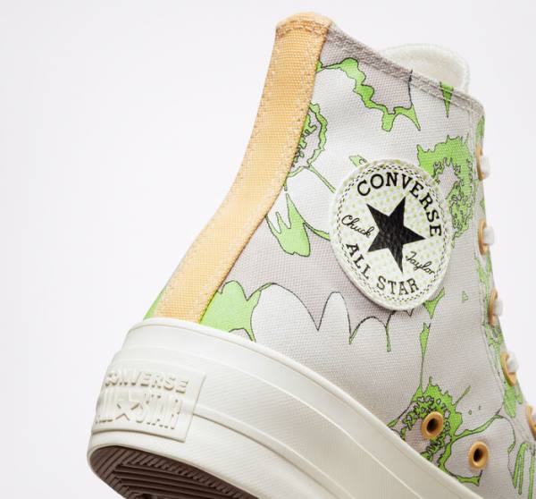 Converse Chuck Taylor All Star Lift Platform Crafted Florals High Tops Shoes Brown / Light Green | CV-398BAQ