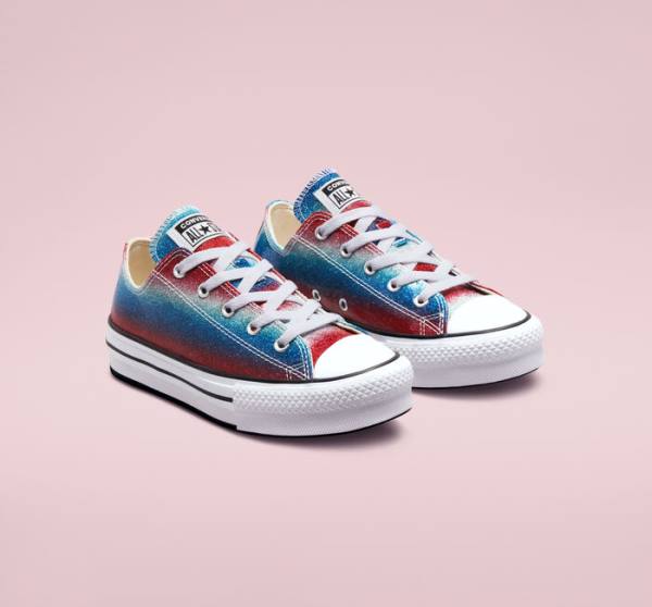 Converse Chuck Taylor All Star Lift Platform Glitter Drip Low Tops Shoes Blue / White / Red | CV-492WPQ