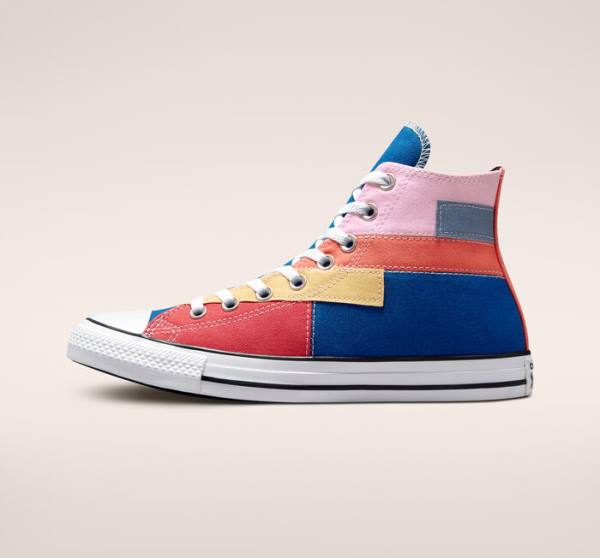 Converse Chuck Taylor All Star Patchwork High Tops Shoes Blue / Pink | CV-452YVN