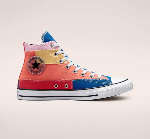 Converse Chuck Taylor All Star Patchwork High Tops Shoes Blue / Pink | CV-548BWH