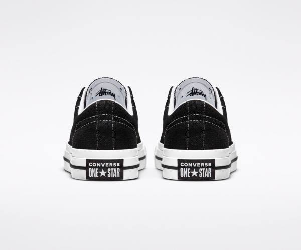 Converse Stussy One Star Low Tops Shoes Black / White | CV-718FRH